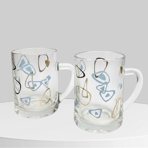 Vintage MCM Federal Glass Atomic Amoeba Boomerang Pattern Glass Mugs Set of 2